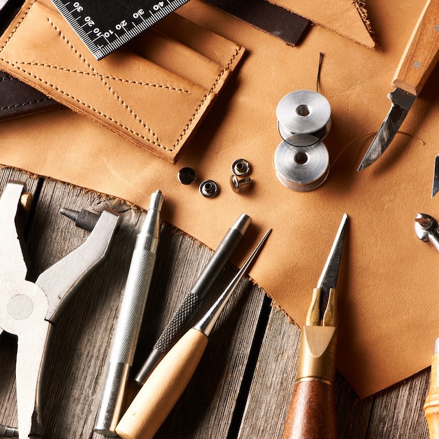 Leather crafting tools still life